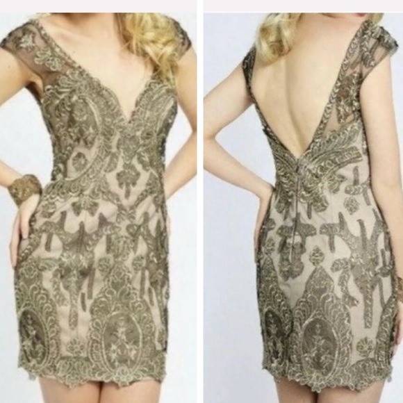 Jovani Gold Embellished Mini Dress S