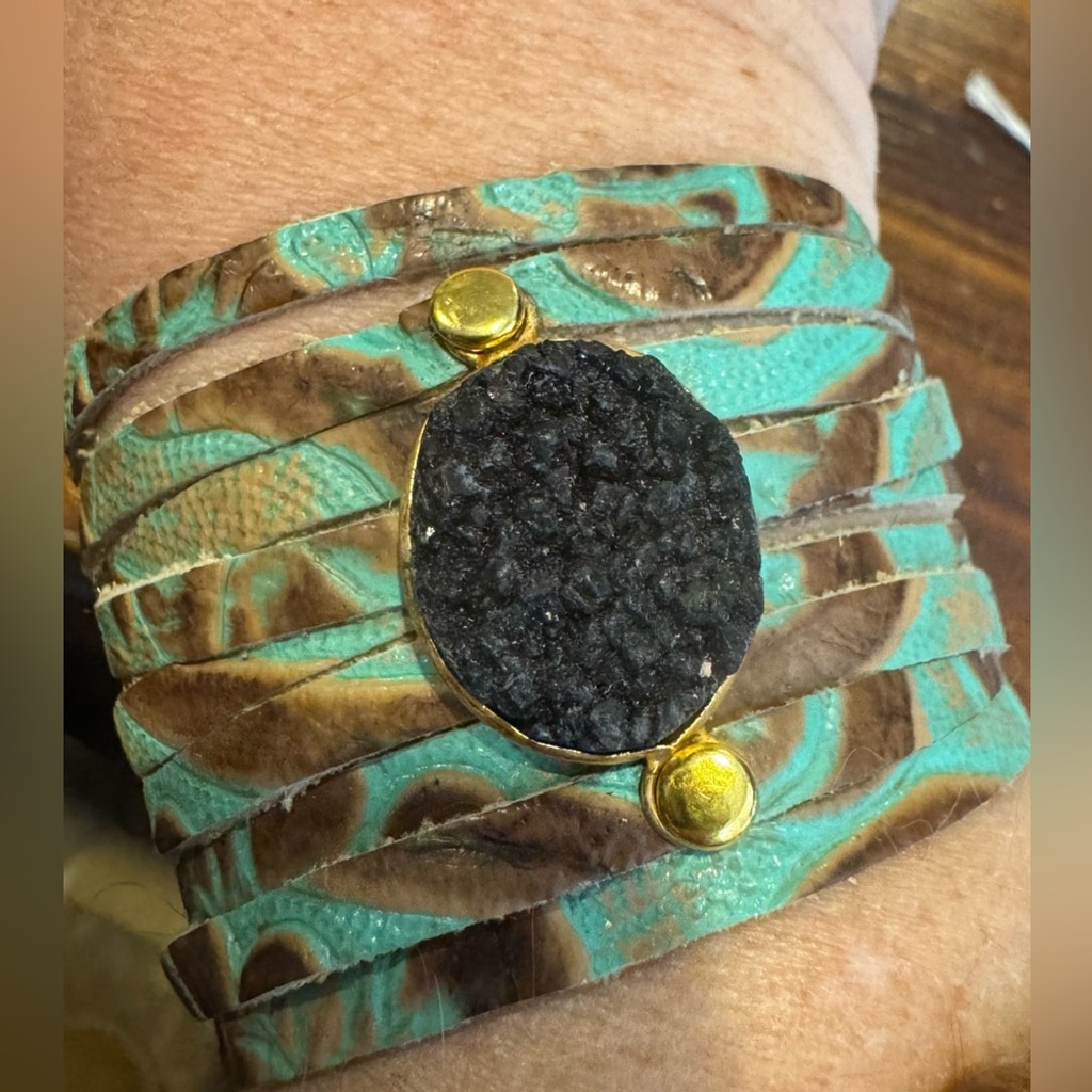 Leather and Drusy Cuff Bracelet NWOT