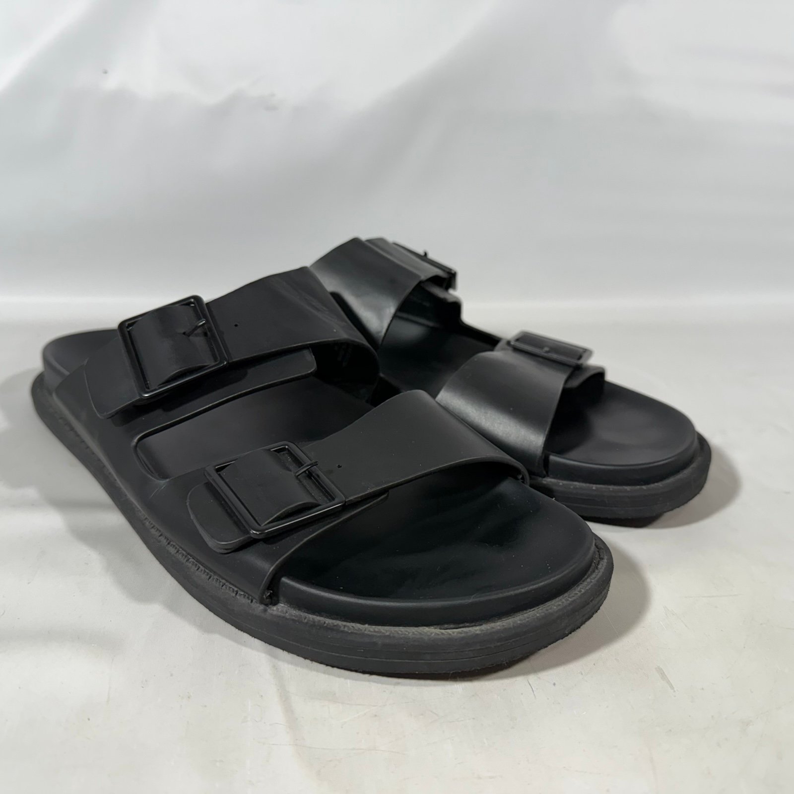 Zara Men's BLACK SPLIT LEATHER DOUBLE-STRAP SANDALS Size 12