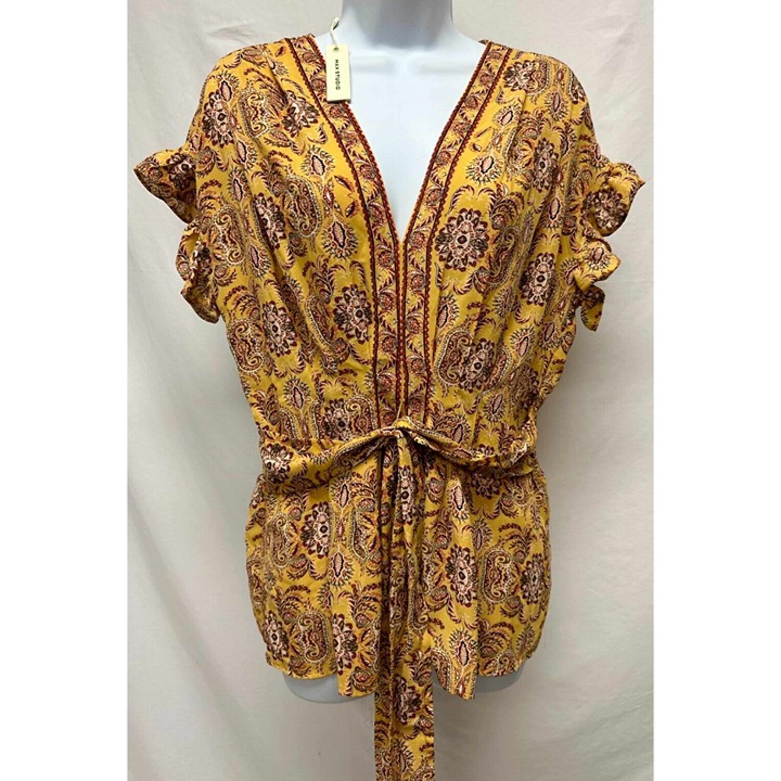 Max Studio Womens Ladies Multicolor Print Cap Sleeve Tunic Blouse Top Size L NEW