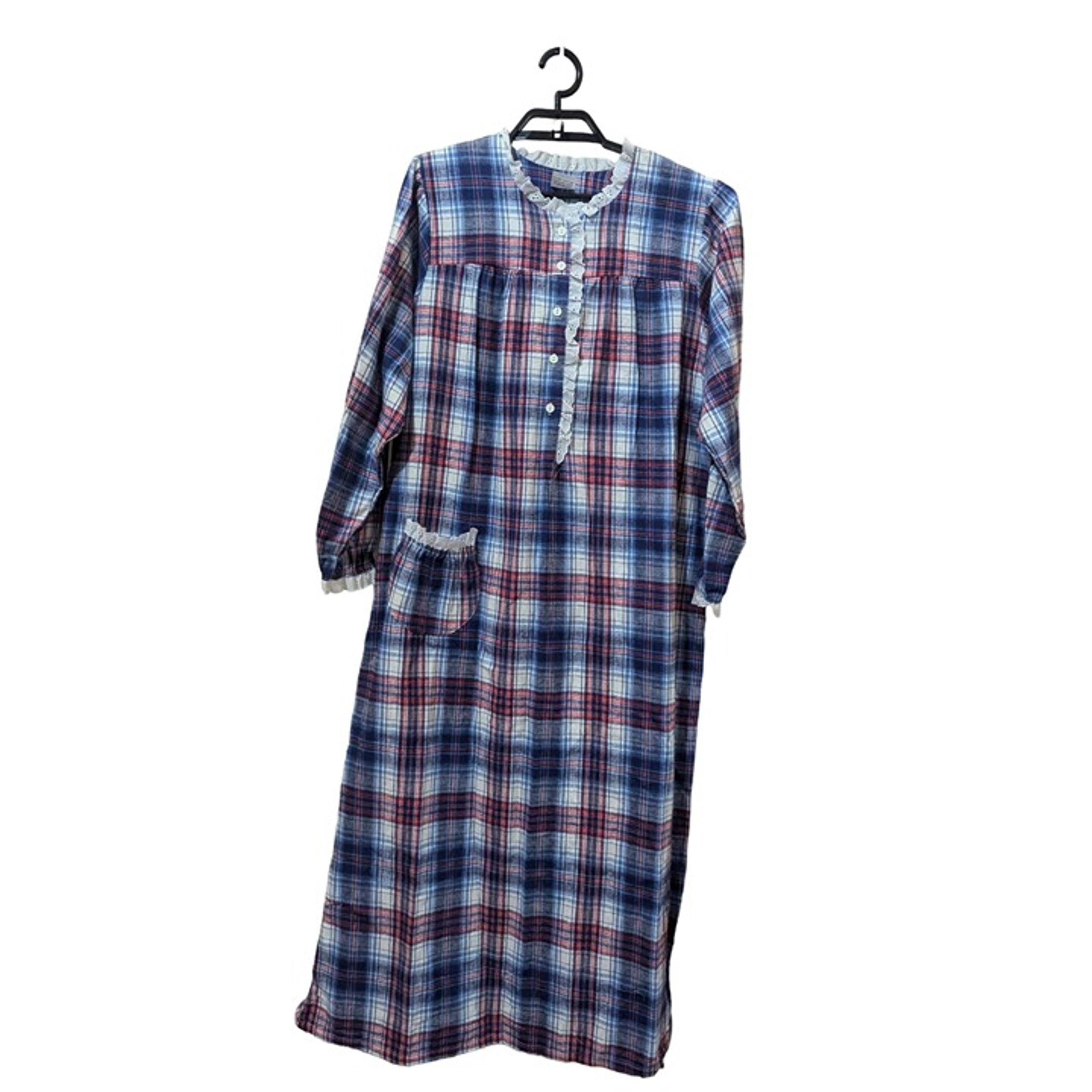 Vintage Carole Plaid Nightgown With Pockets & Lace Trim Size L