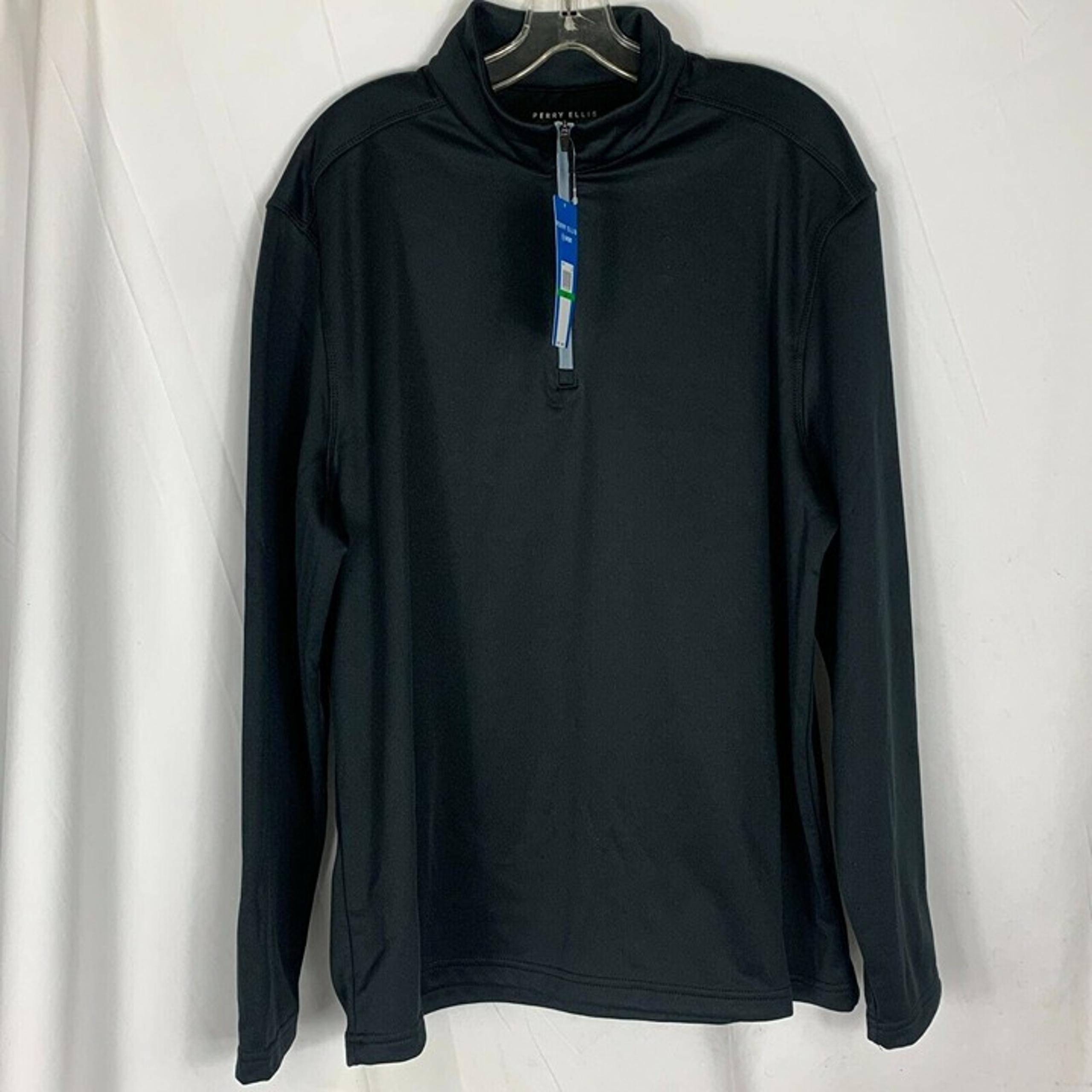 Mens Perry Ellis Large Blue Cotton Blend Long Sleeve Pull Over Half Zip Sweater