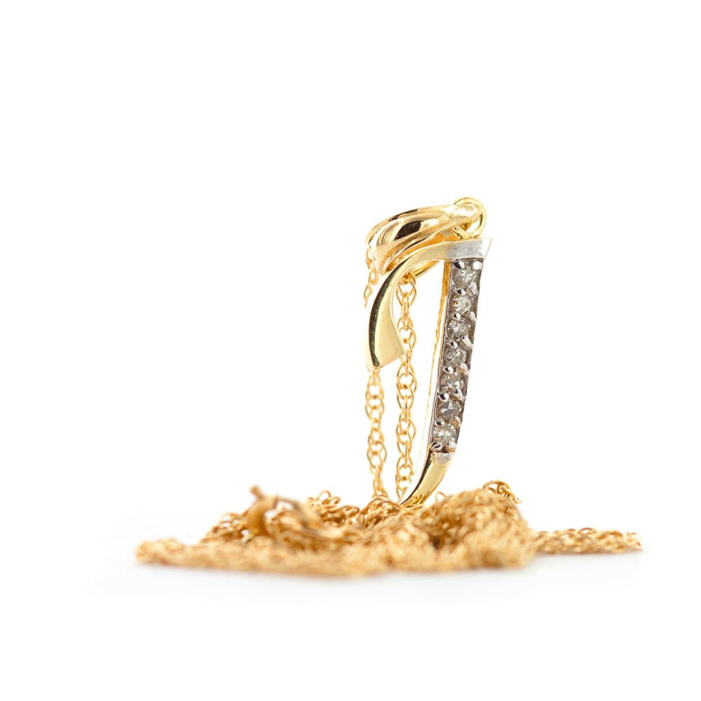 14K. SOLID GOLD NECKLACE WITH NATURAL DIAMONDS INITIAL 'I' PENDANT (Yellow Gold)