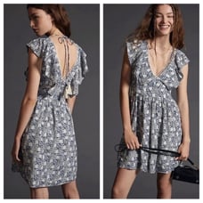 Anthropologie V-neck Plunge Tunic Mini Dress Women’s Small Floral Blue White