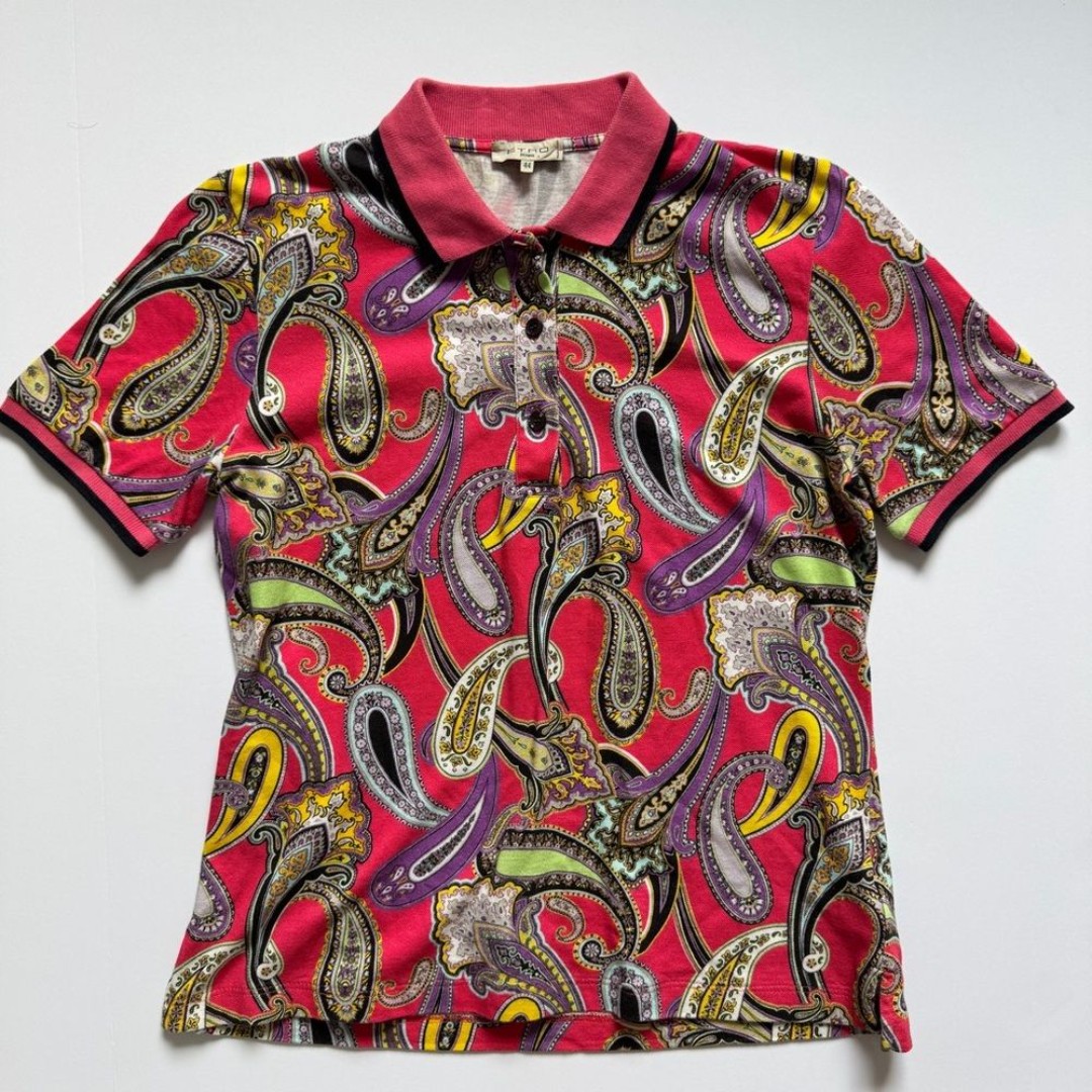 Etro Milano Pink Paisley Short Sleeve Polo Size 44/Medium