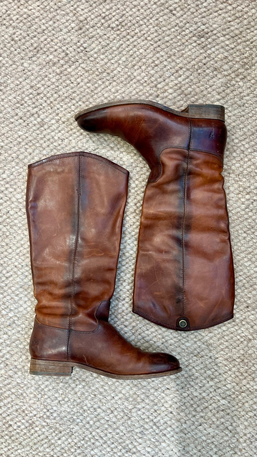 Frye Melissa Button 2 Tall Boot in Cognac Leather