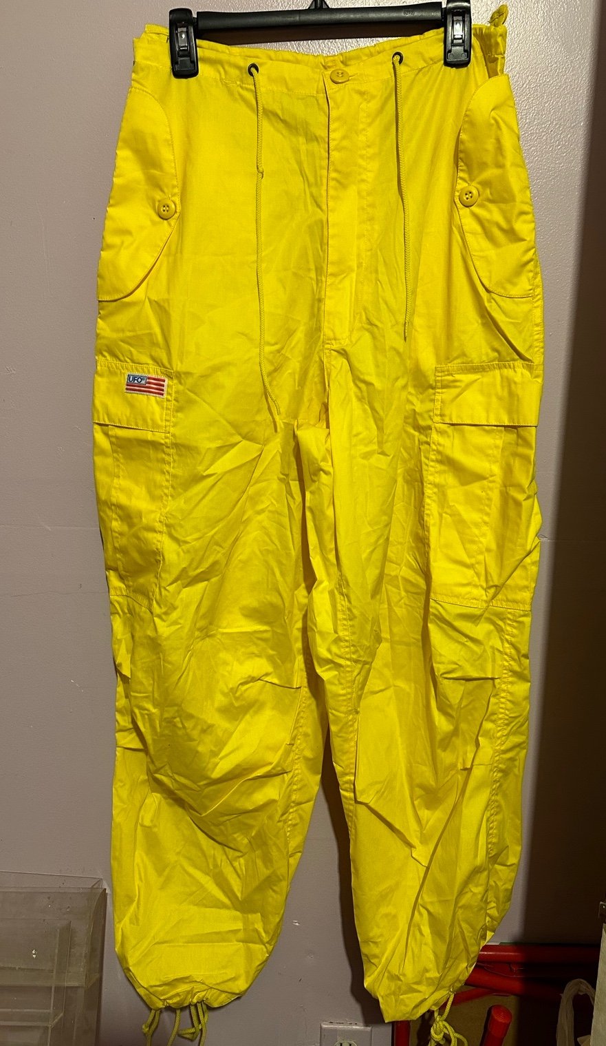VTG 90s UFO Cargo Pants Small 32X32 Yellow Adjustable Rave Baggy