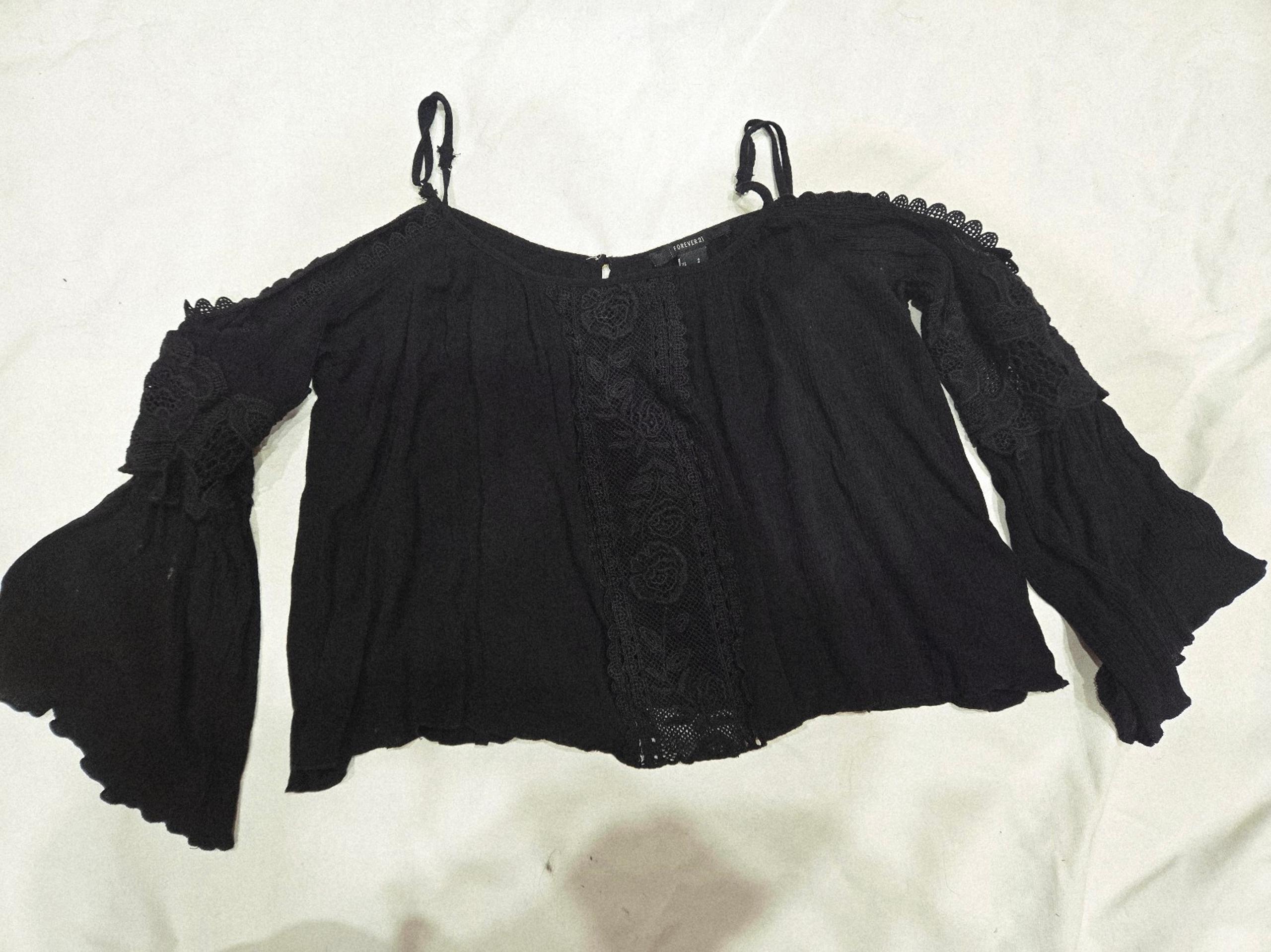 Open shoulder Rose crochet black blouse size small