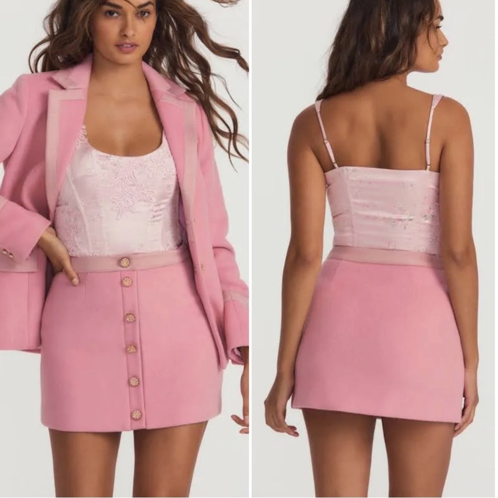 LoveShackFancy Powder Pink Valenta Wool Blend Button Front Mini Skirt Sz 10