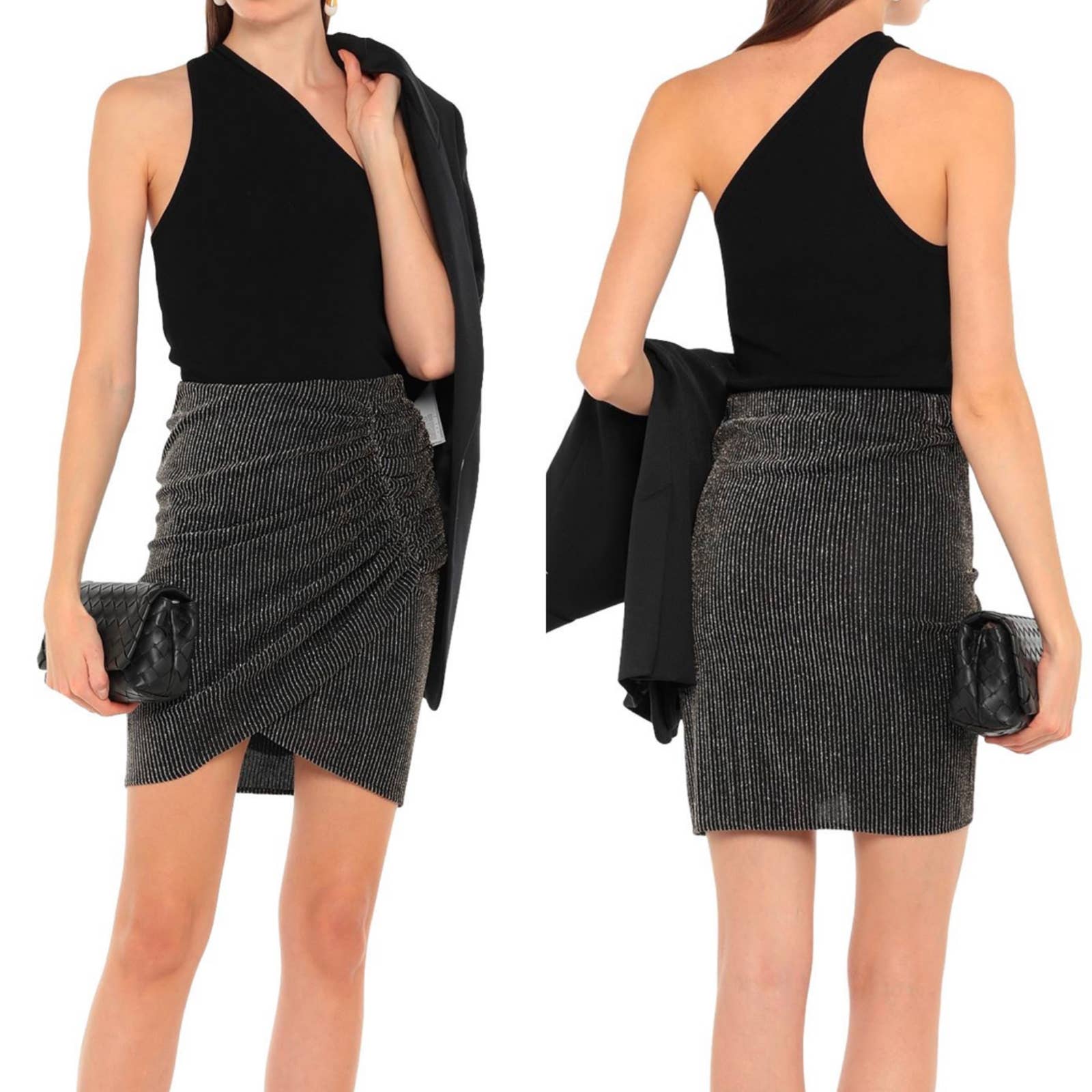 IRO Tacite Black & Gold Glitter Stripe Pencil Mini Skirt