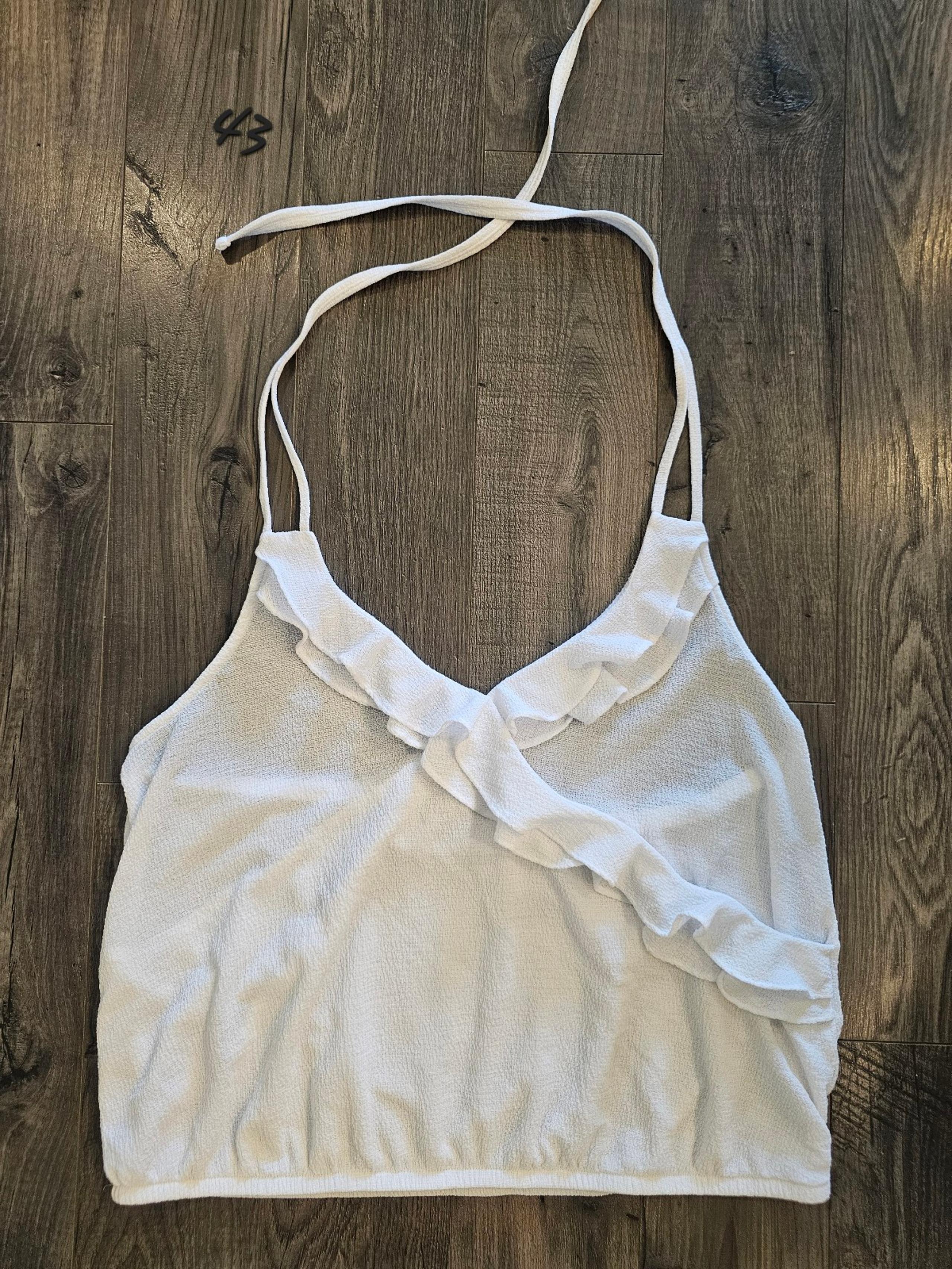 XL Express Elegant White Ruffle Halter Top Sheer Summer Spring Bridal Vacation
