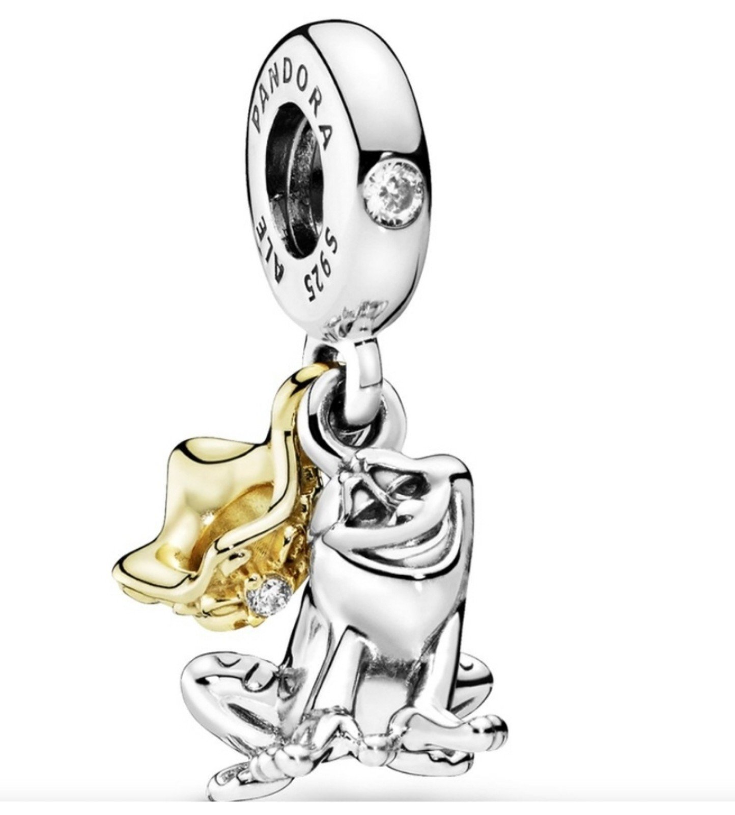 New Pandora Disney Princess and the frog Tiana Frog With Crown Dangle charm