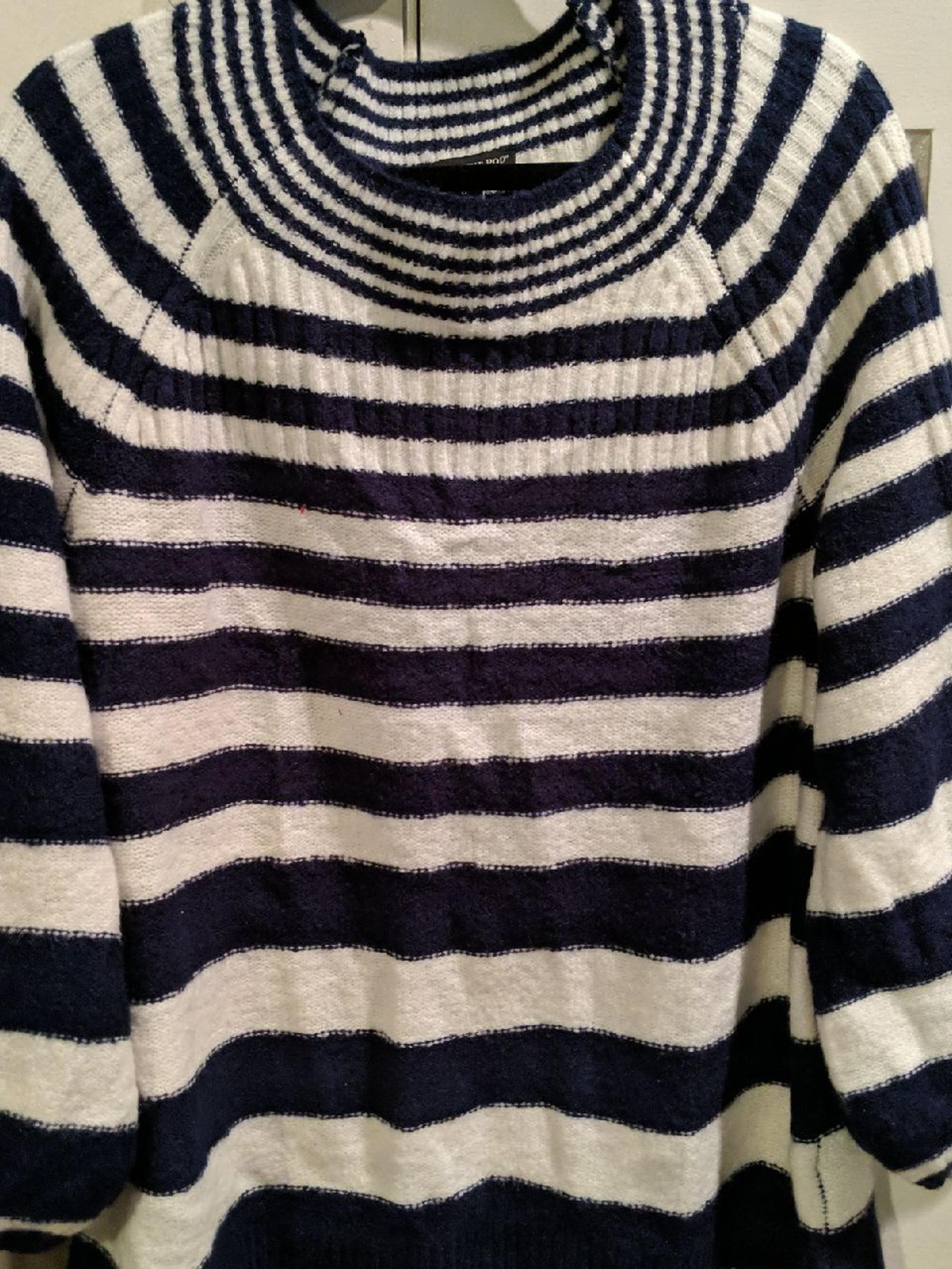 Maternity white and navy striped sweater
