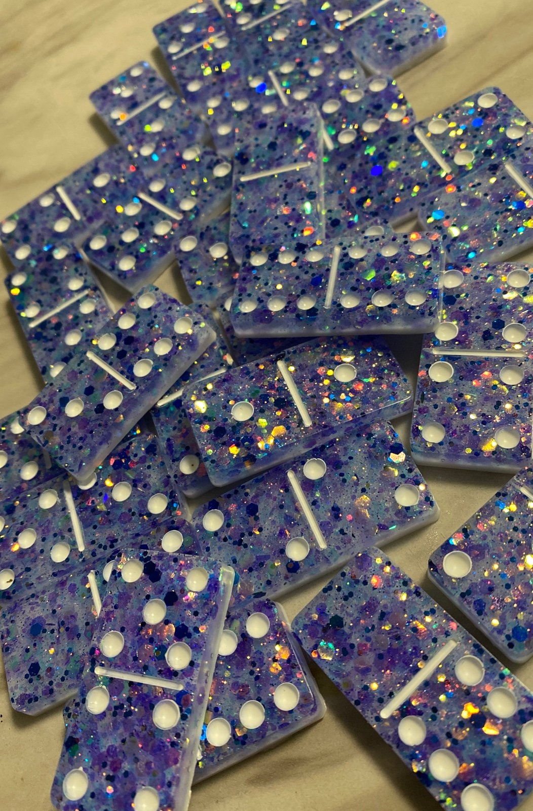 Purple and blue glitter custom epoxy dominos