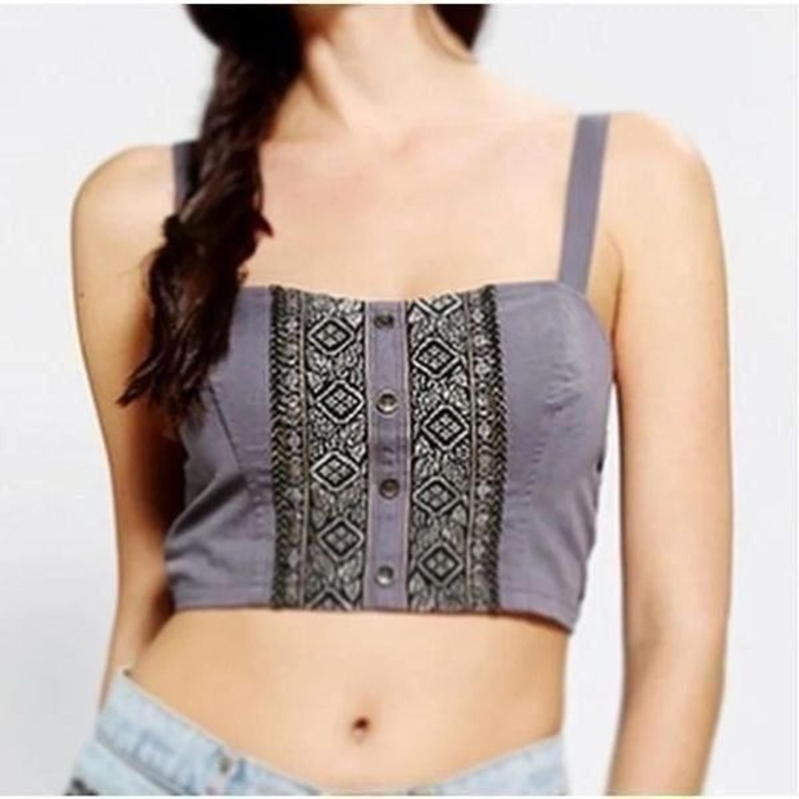 STARING AT STARS Grey Embellished Crop Top Size L