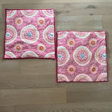 Pottery Barn Kids Quilted Flower Power Cotton Floral (2) Euro Pillow Shams Pink