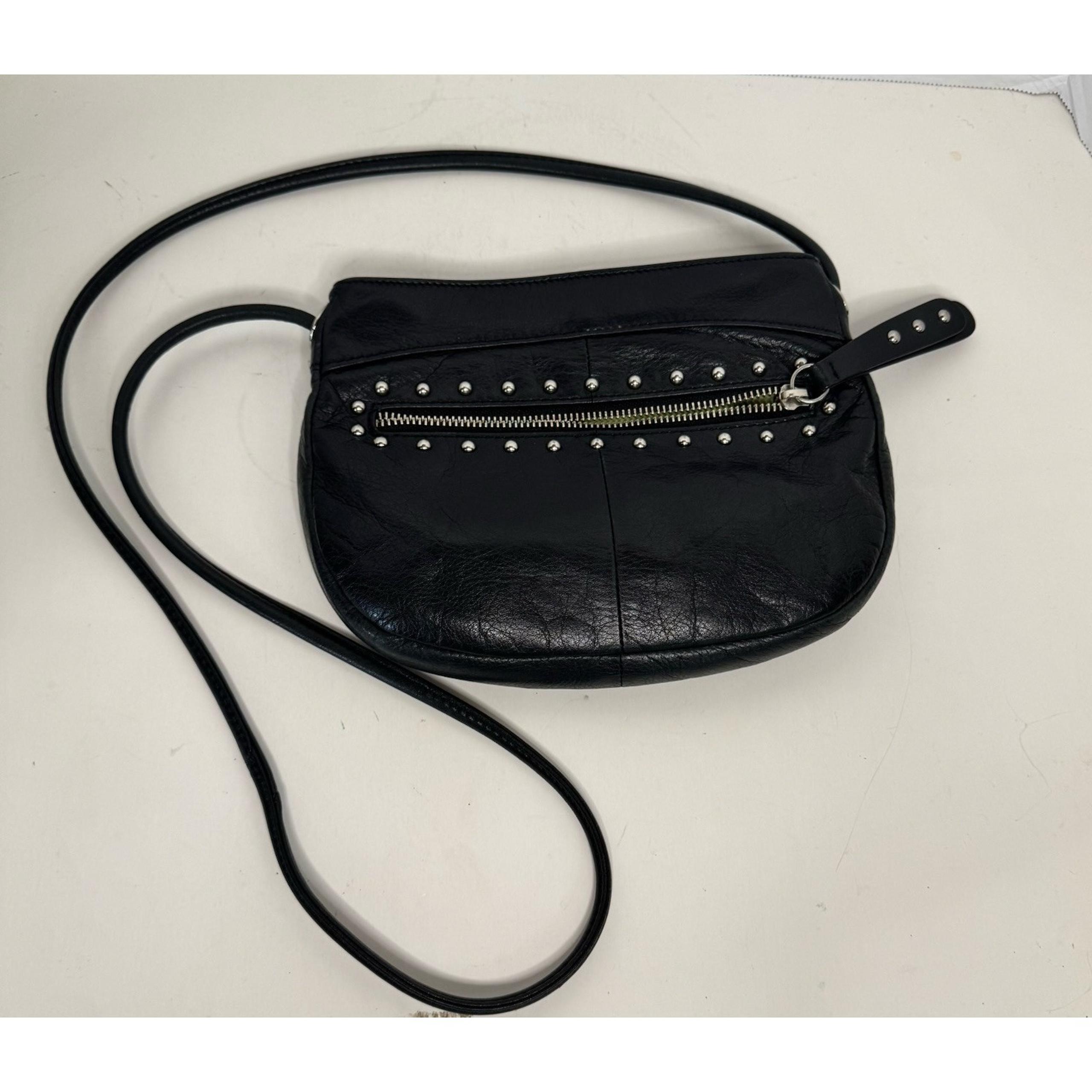 B Makowsky Black Leather Studded Crossbody Bag Purse Soft 100 Leather