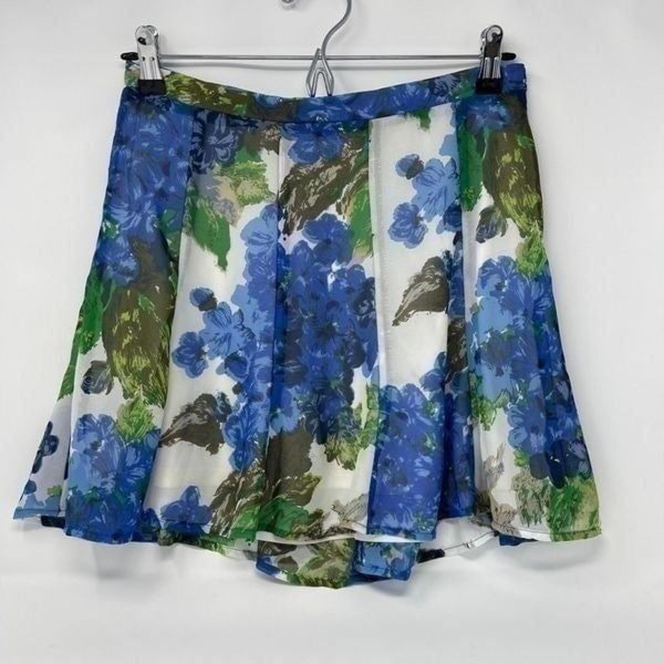 Show Me Your Mumu Womens Blue Floral Knee Length A-Line Swing Skirt Medium