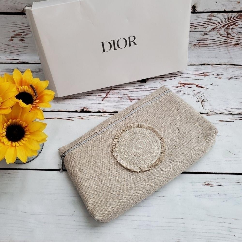 Dior Haute Couture Flowers Canvas Linen Pouch Cosmetic Bag Travel Case Clutch