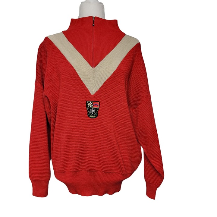 Vintage Demetre Sweater Half Zip Racing Pullover Wool Blend Womens Large Red