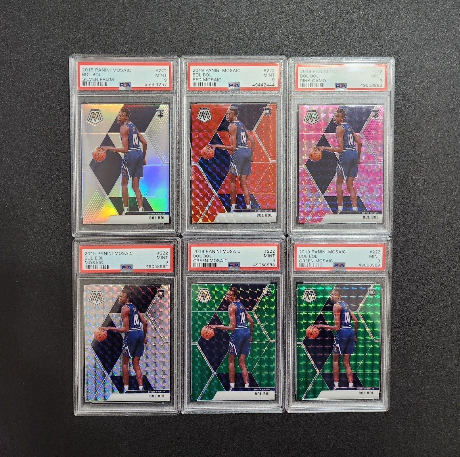 6 PSA 9 Bol Bol Rookie Mosaic Lot Silver Red Pink Camo Mosaic Greem Mosaic Lot