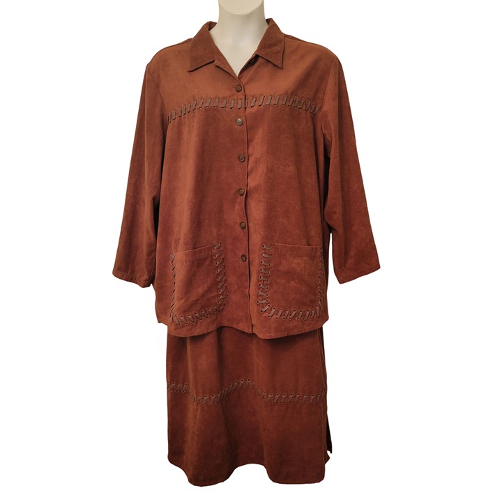 Ulla Popken Brown 2 Piece Set Top Skirt Buckskin Hippy Costume Cosplay