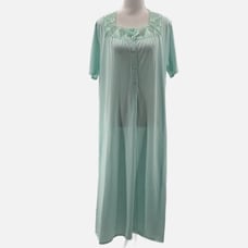 Hanro of Switzerland Lace Neckline 100% Cotton Long Nightgown in Aqua - Medium