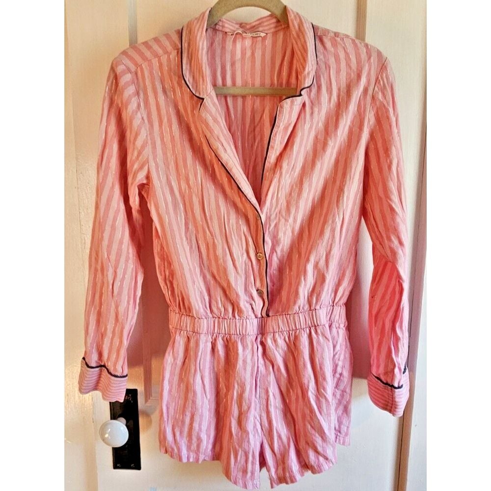 Victoria's Secret women strip pink Pj jumpsuit long sleeve Sz XS cotton modal