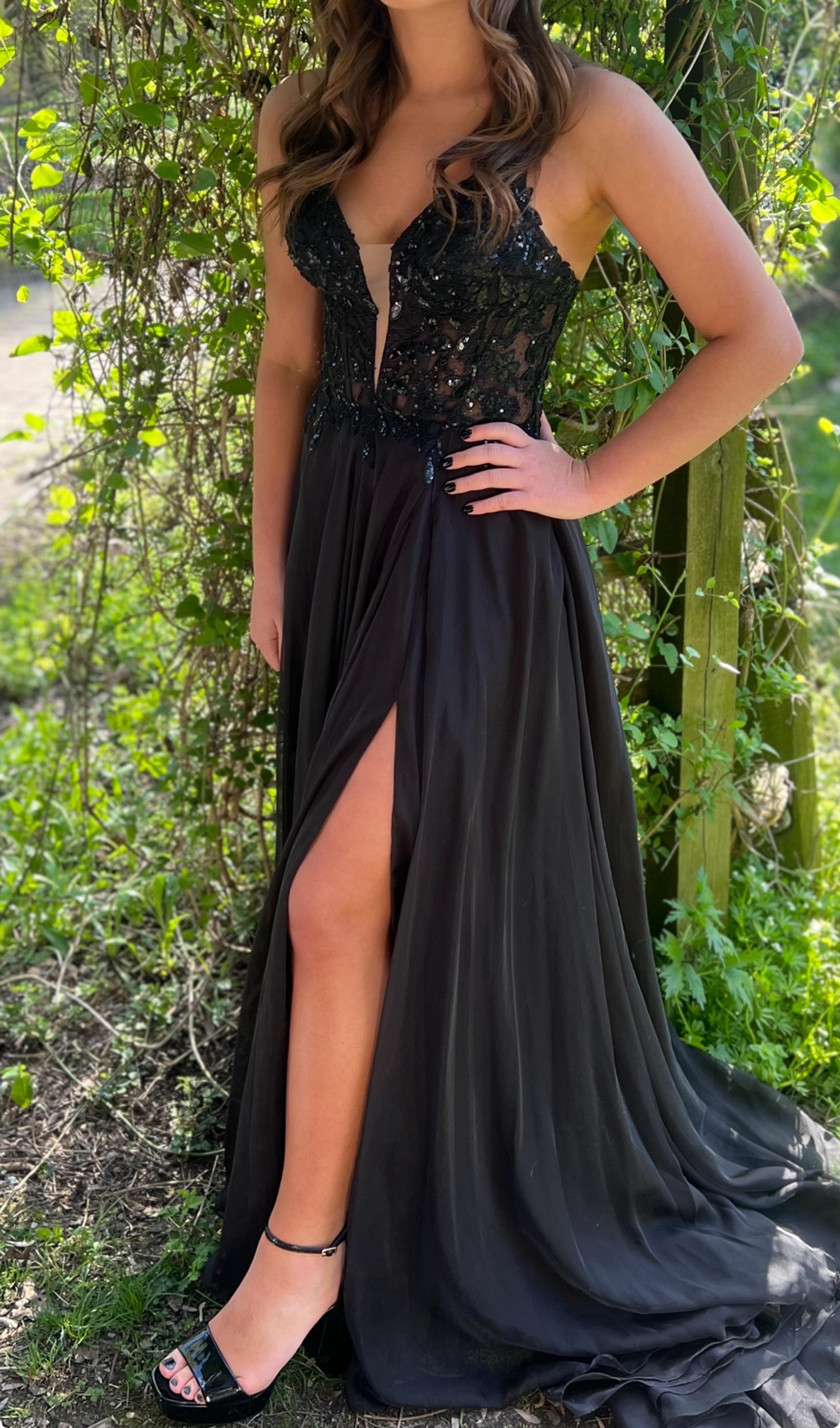 Sherri Hill - Womens Sparkly Lace Appliques Chiffon Prom Dresses V-Neck Spaghett