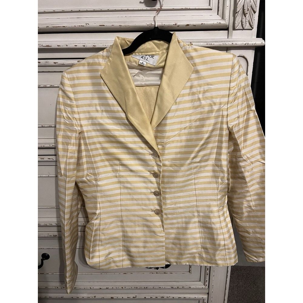 Kasper Yellow Striped Skirt Suit Size 8