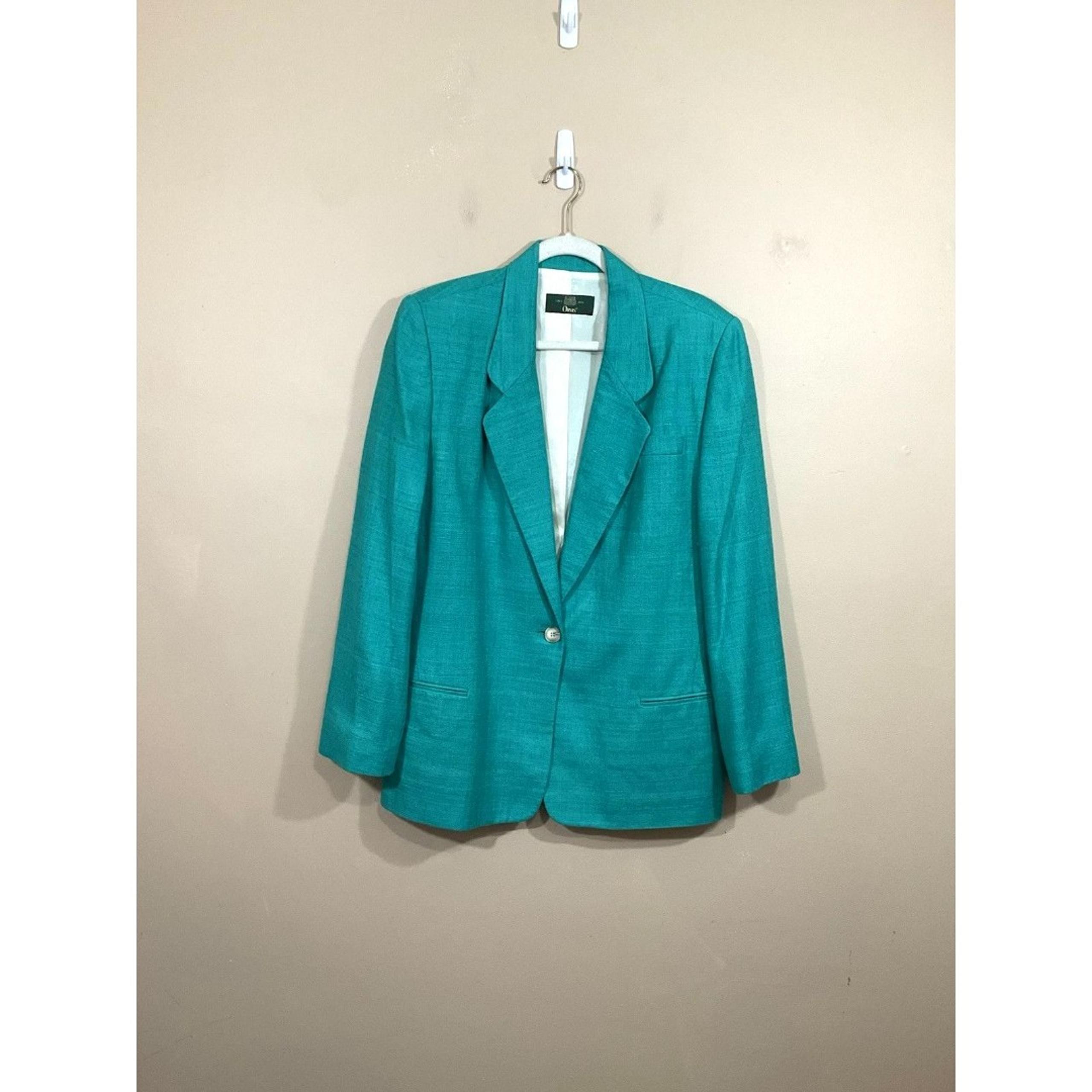 VTG Orvis Womens Silk One Buton Blazer 14 Blue Pockets Minimalist Preppy Coastal