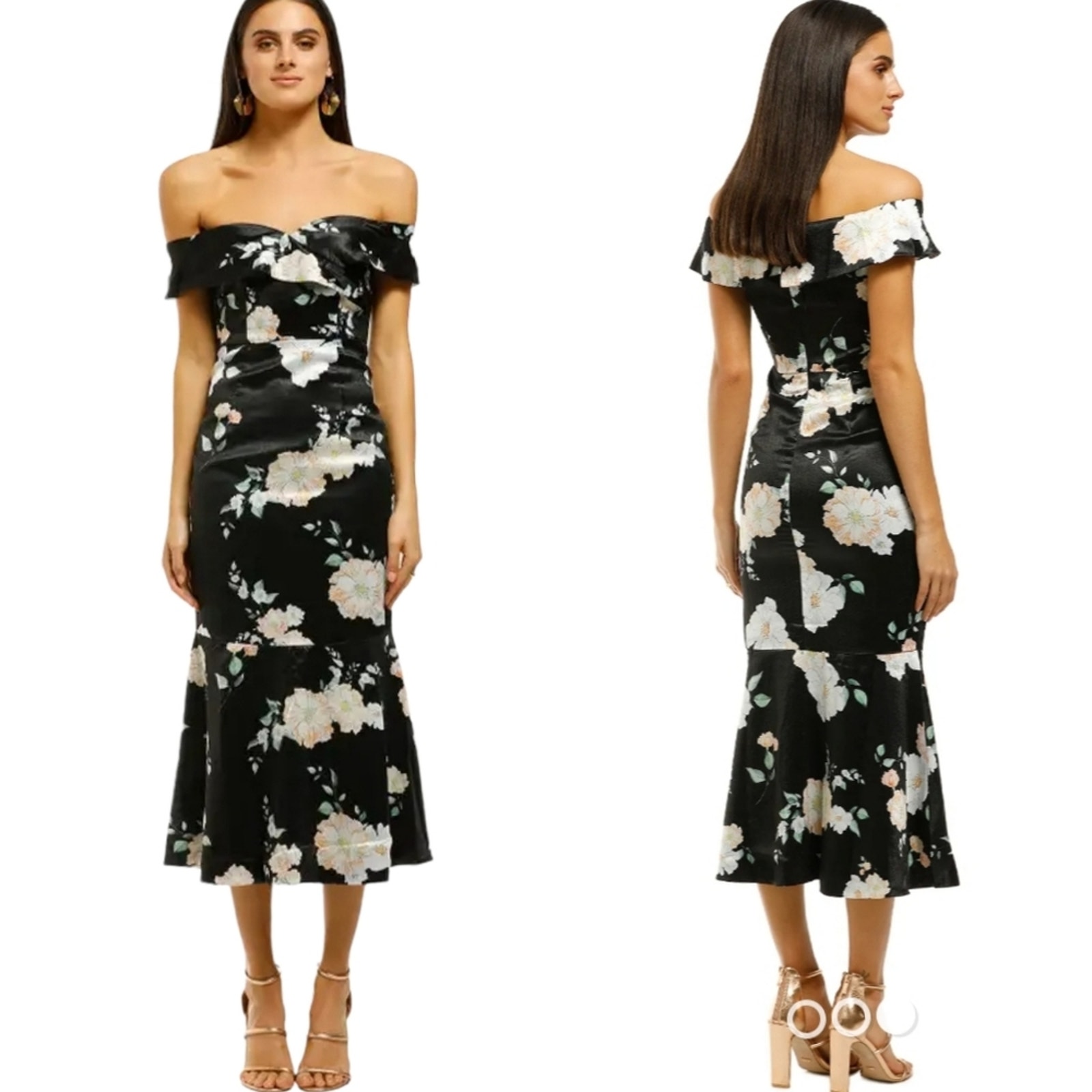 We are Kindred Clover off the Shoulder Dress Black Floral Camellia Size 4