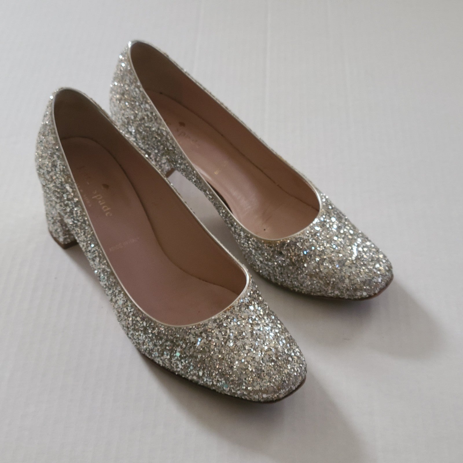 Kate Spade size 6.5 silver sparkly block heels