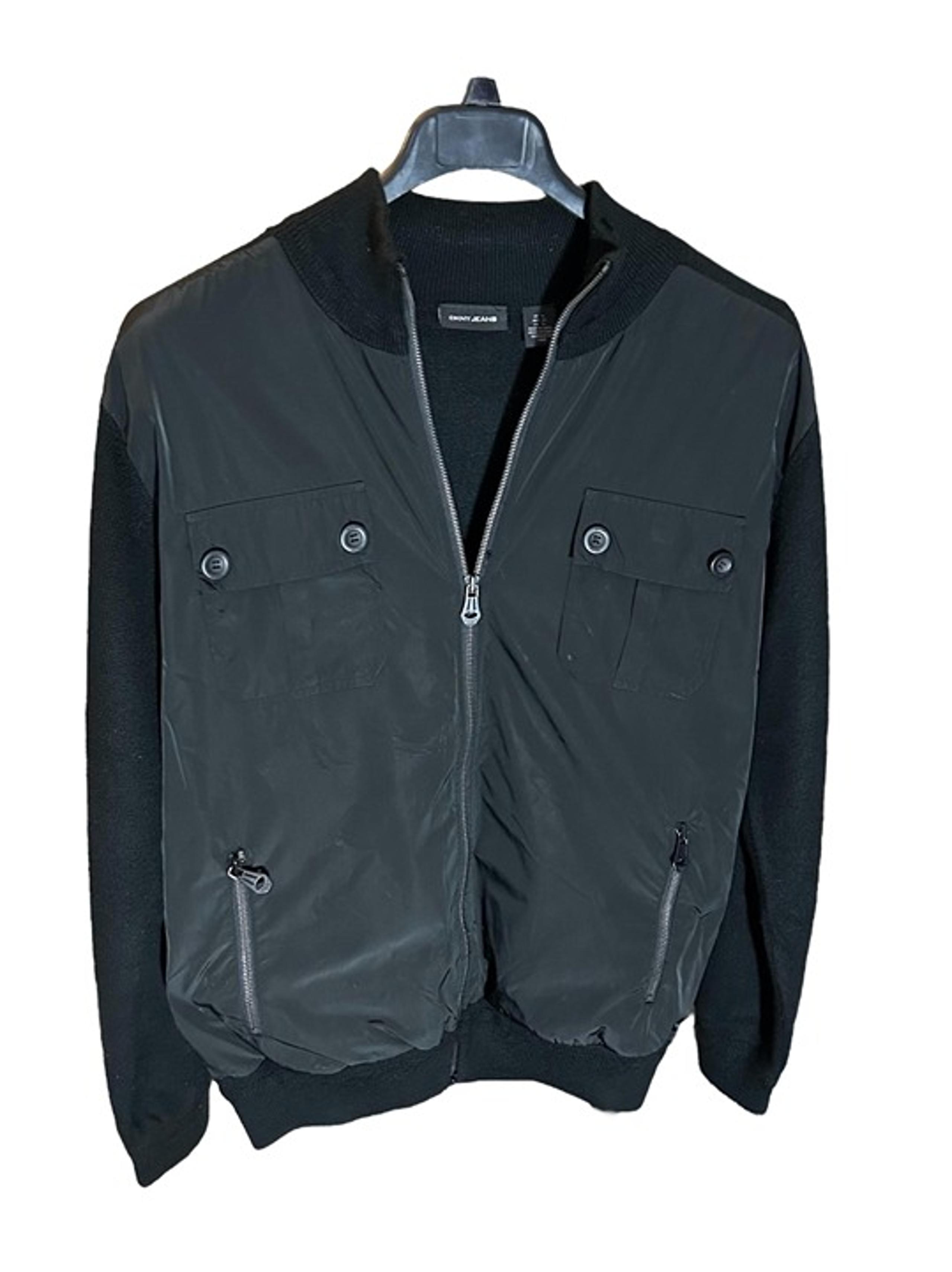 DKNY Jeans Men's (XL) Black Bomber Jacket Nylon/Knit Zip-Up Lined. Retail: $165