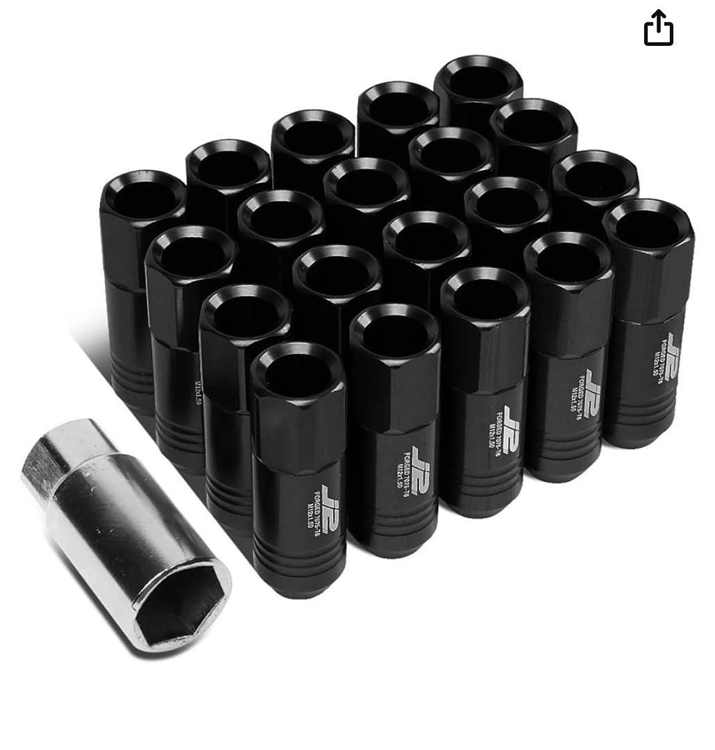 Black 7075 Aluminum M12X1.5 20Pcs L: 60mm Open End Lug Nut w/Socket Adapter tue