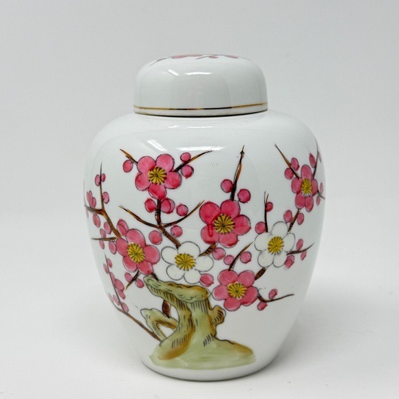 Japanese Cherry Blossom Chinoiserie Ginger Jar with Lid