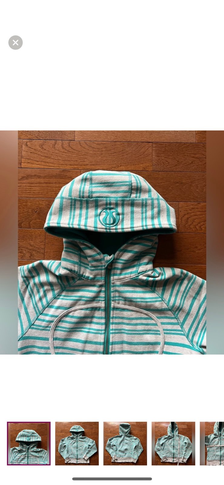 LULULEMON SCUBA HOODIE/JACKET-HEATHERED GREY/TEAL BLUE STRIPE-FULL ZIP-10
