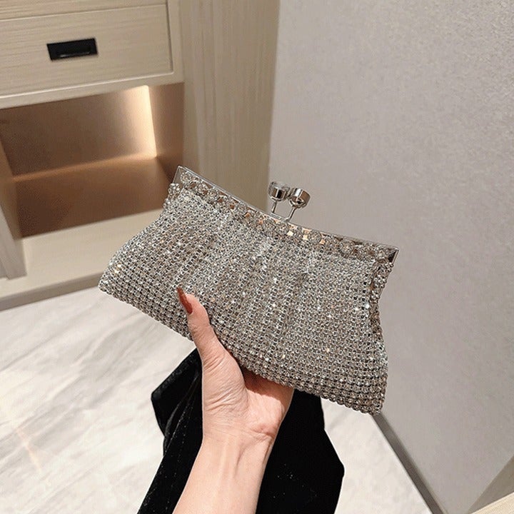 Crystal Women Evening Clutches Wedding Party Handbag Clutch Purse-Silver color