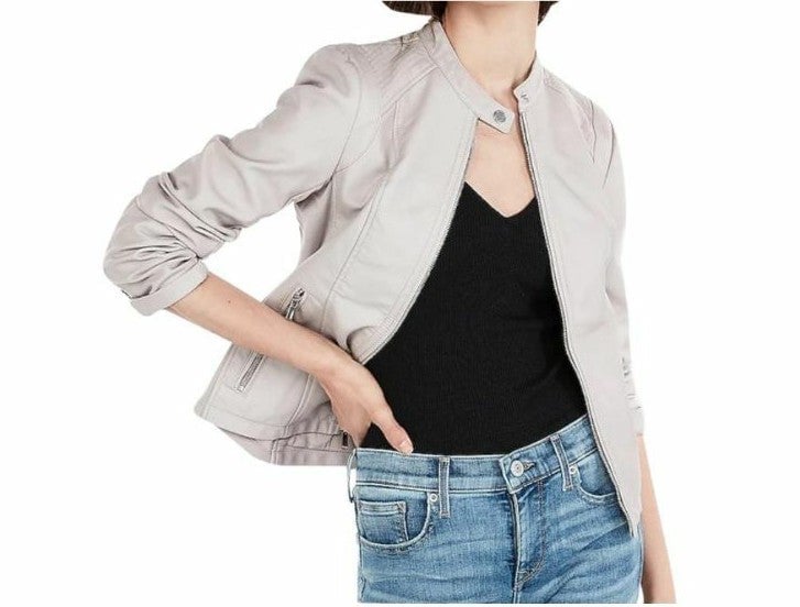 NEW GUESS FAUX LEATHER MOTO FRONT ZIP JACKET