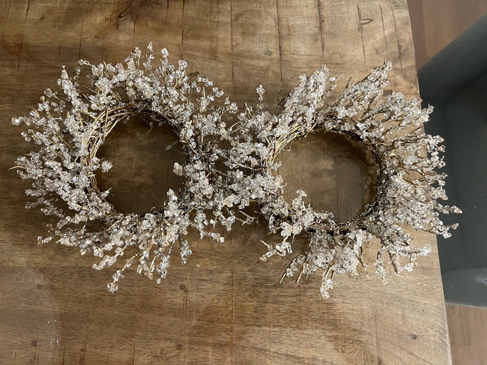 2 ICED CRYSTAL CANDLE RING Elegant Crystal gold Set