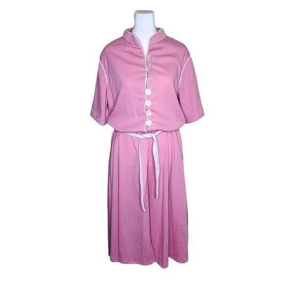 Vintage 1970s Shirt Dress Womens Size L Pink Polyester Waitress