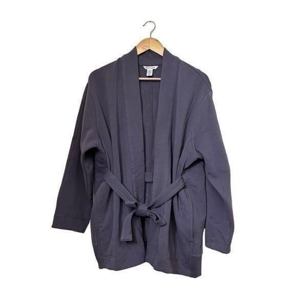 Athleta open front tie waist cozy cotton cardigan with pockets purple S/M new