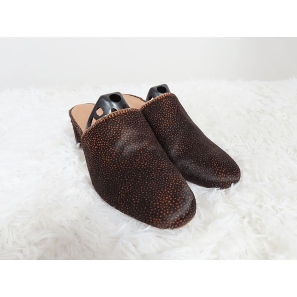 Madewell Brown The Walker Spotted Animal Print Calf Hair Mules Heels Size 8
