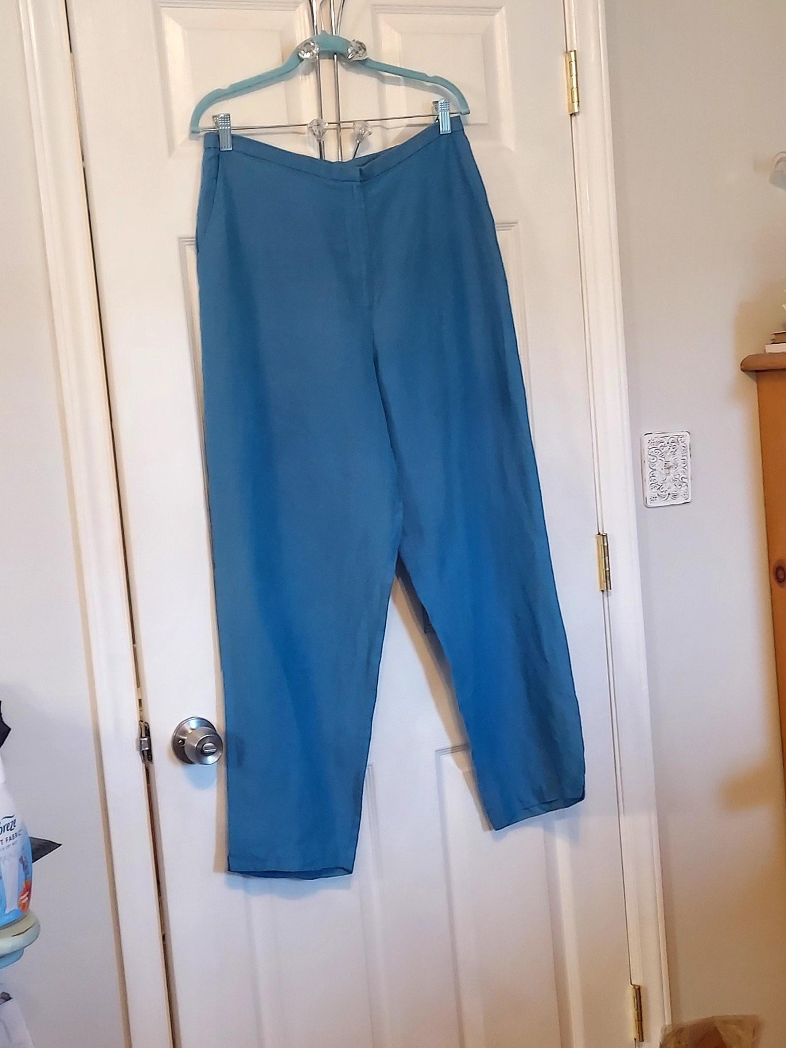 Women's Eileen Fisher Irish Linen Cropped Pants Blue Large EUC