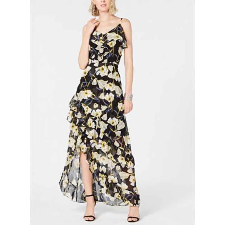 I.N.C International Concepts Women Floral Asymmetrical Ruffle Hem Dress Size 10