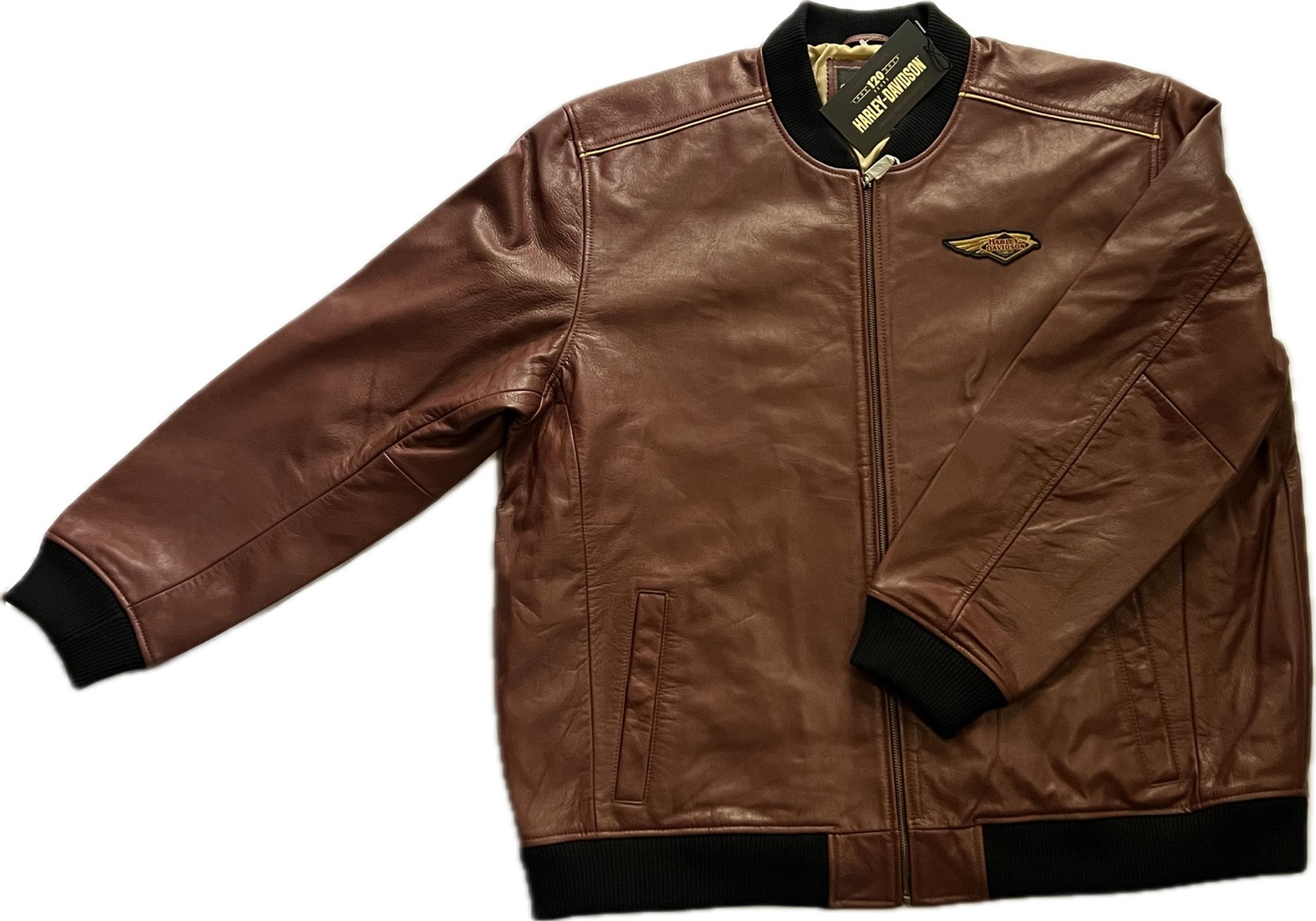 Harley-Davidson 120th Anniversary Leather Bomber Jacket 3XL Dark Red Black NWT
