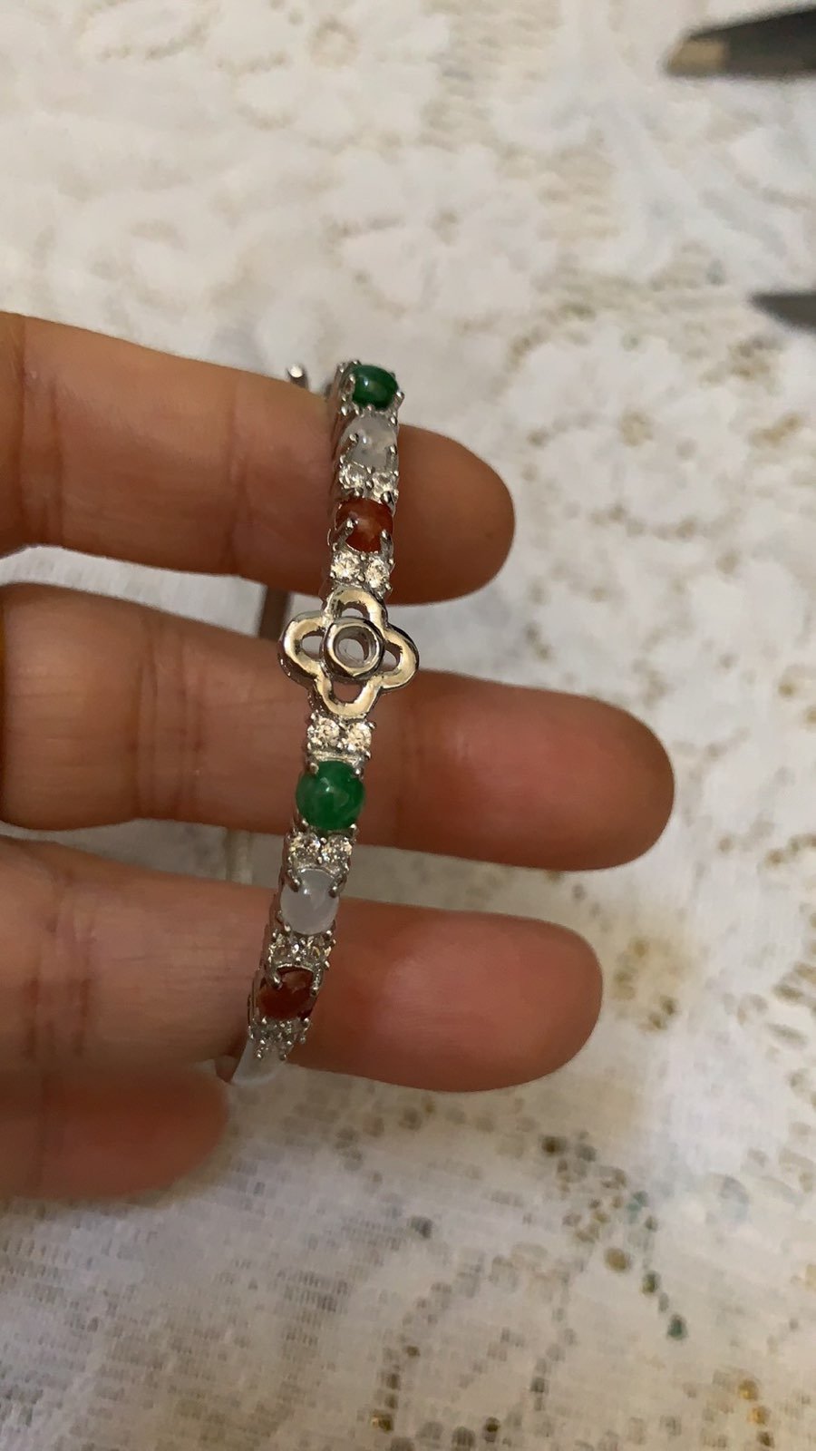 925 silver inlaid jade bracelet