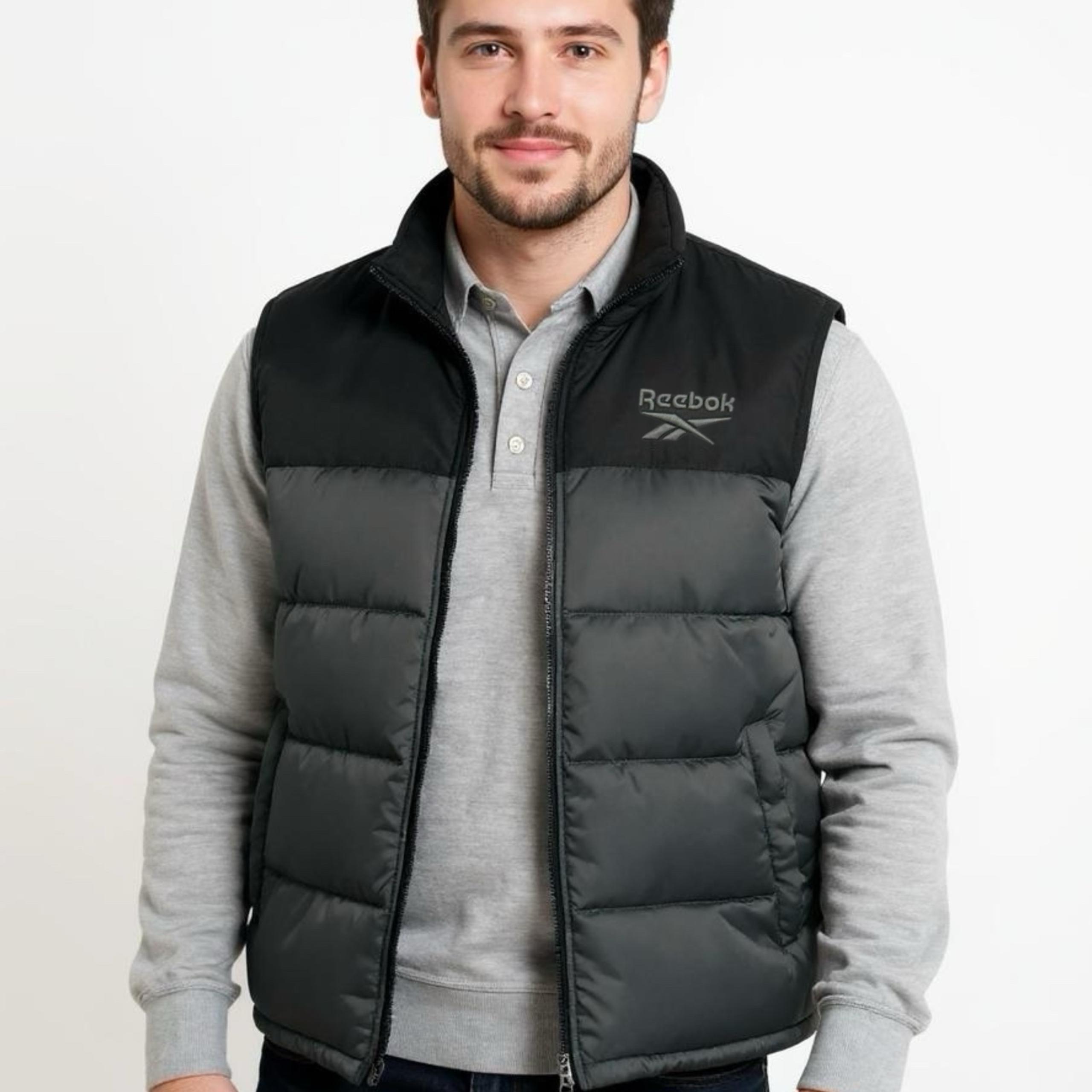 NWT REEBOK Mens Sz XL Full Zipper Puffer Vest Black Charcoal Outerwear MSRP $109