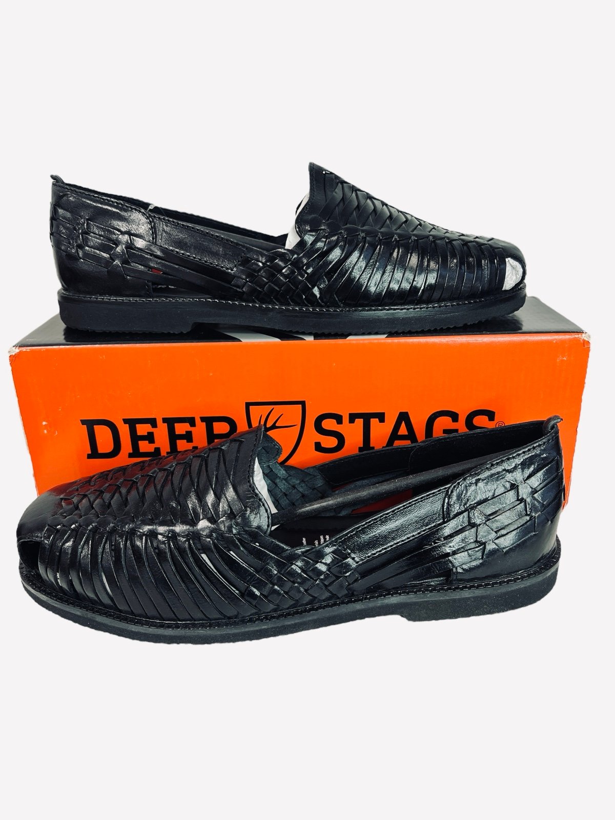 Deer Stags Men's Black Antonio Woven Leather Shoes Loafer Sandals Size 10