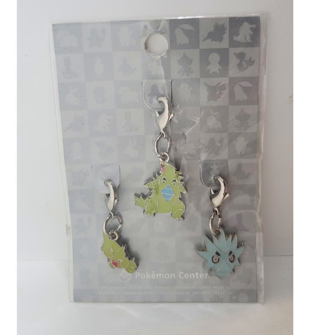 Larvitar Pupitar Tyranitar Pokemon Center metal keychain evolution charm
